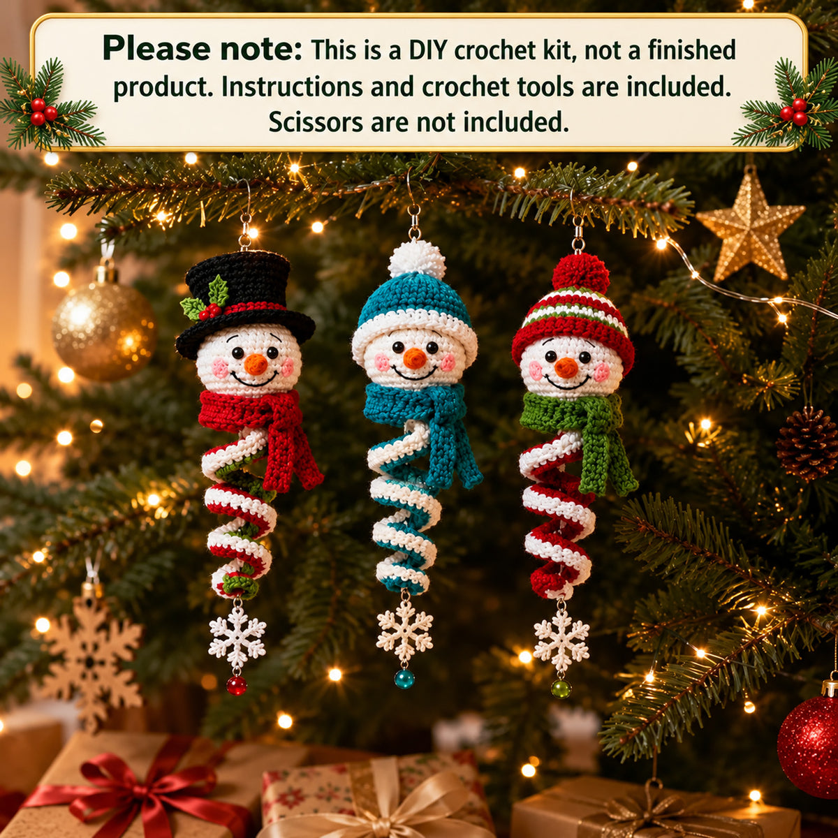 DIY Christmas Snowman Crochet Ornaments Kit, Wind Spinner Spiral Hanging Decor, Amigurumi Christmas Gift 686888 WFD