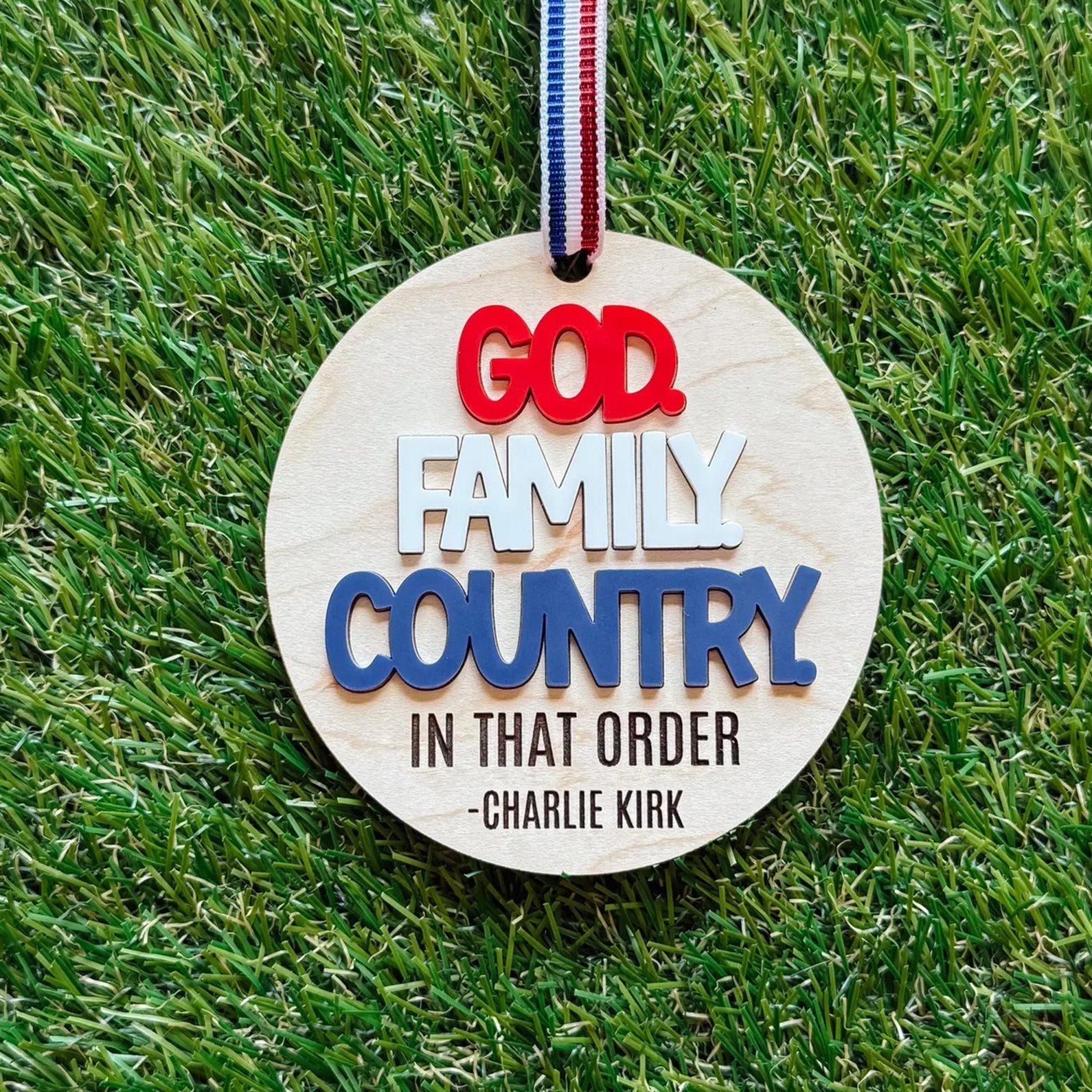 God Family Country Charlie Kirk Wood Ornament, Christmas Charlie Kirk 2025 Ornament, Charlie Kirk 2 Layered Wooden Ornament 683102