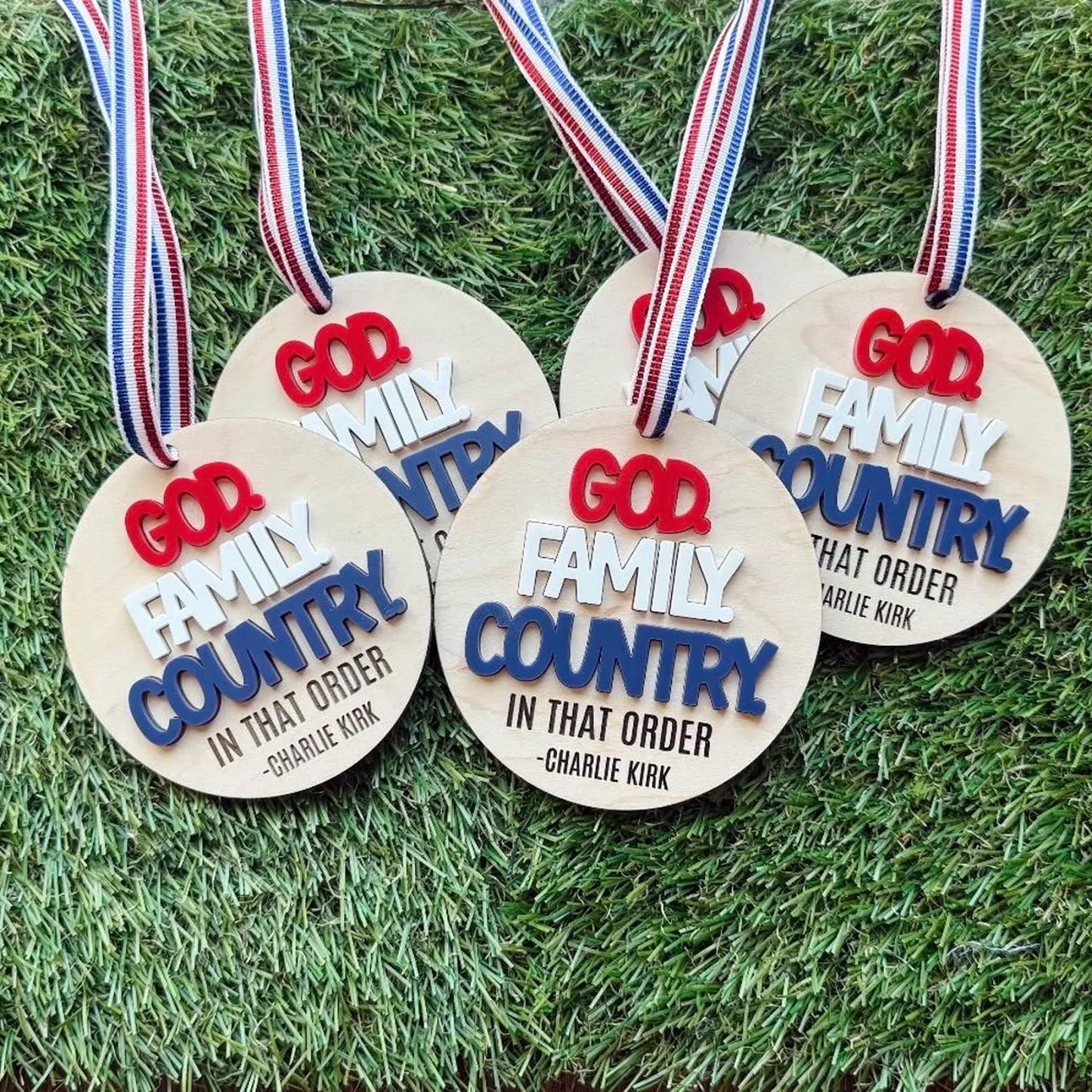 God Family Country Charlie Kirk Wood Ornament, Christmas Charlie Kirk 2025 Ornament, Charlie Kirk 2 Layered Wooden Ornament 683102