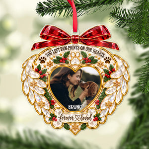 Personalized Pet Memorial Christmas Acrylic Ornament, You Left Paw Prints On Our Hearts, Dog Remembrance Gift 686729