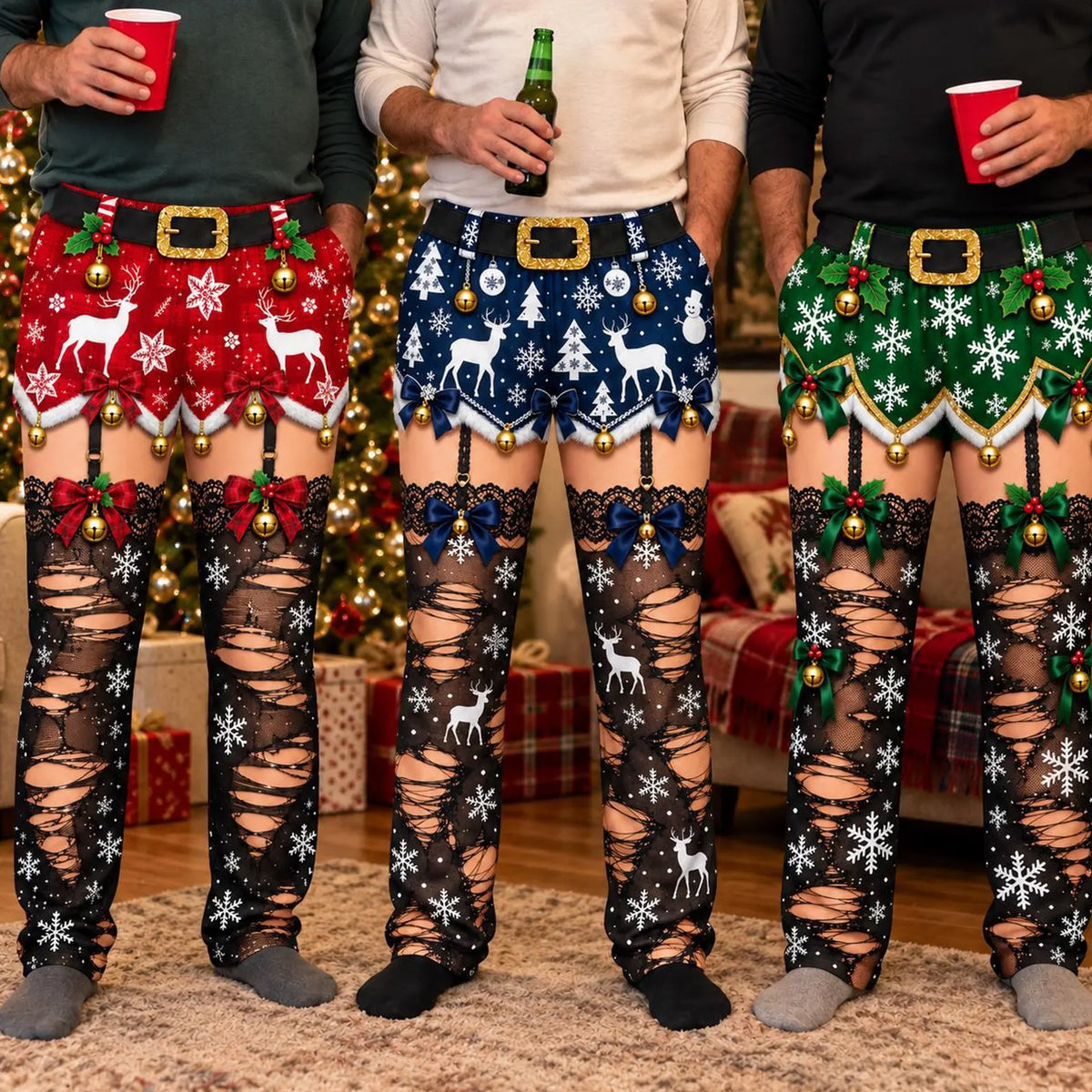 Funny Christmas Pajama Pants for Family, Reindeer Snowflake Printed Holiday Lounge Pants 686988 WFD