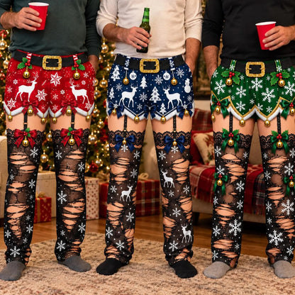 Funny Christmas Pajama Pants for Family, Reindeer Snowflake Printed Holiday Lounge Pants 686988 WFD