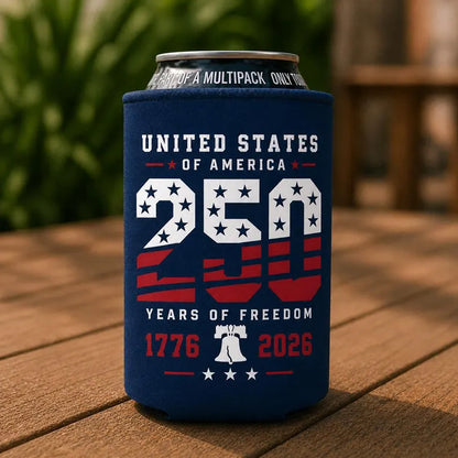 USA 250 Years of Freedom Can Cooler, Patriotic 1776–2026 Drink Sleeve, 4th of July Beverage Holder 685264 WFD
