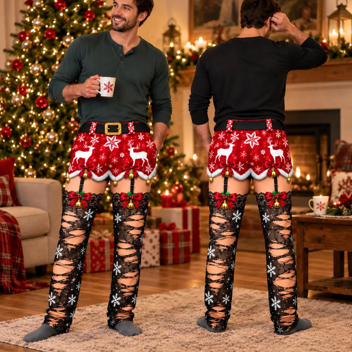 Funny Christmas Pajama Pants for Family, Reindeer Snowflake Printed Holiday Lounge Pants 686988 WFD