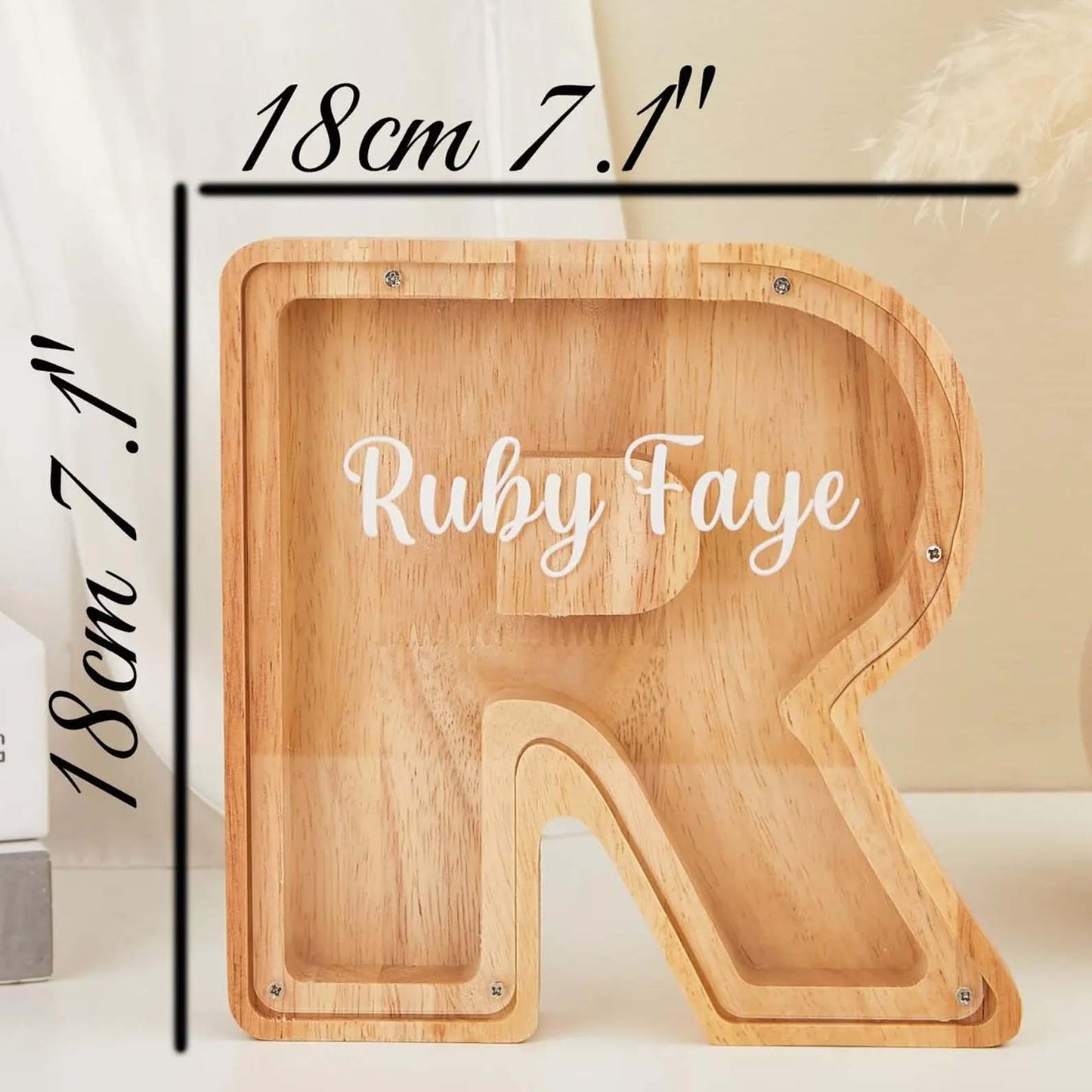 Personalized Large Wooden Kids Letter Piggy Bank | Custom Name Coin Bank | Wood Alphabet Letter Bank Money Box Birthday 683778