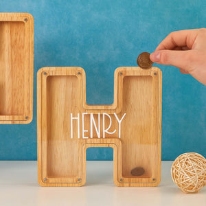 Personalized Large Wooden Kids Letter Piggy Bank | Custom Name Coin Bank | Wood Alphabet Letter Bank Money Box Birthday 683778