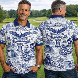 250 Years of America 1776–2026 Polo Shirt, Vintage Patriotic All-Over Print Polo, 4th of July USA Shirt 684893