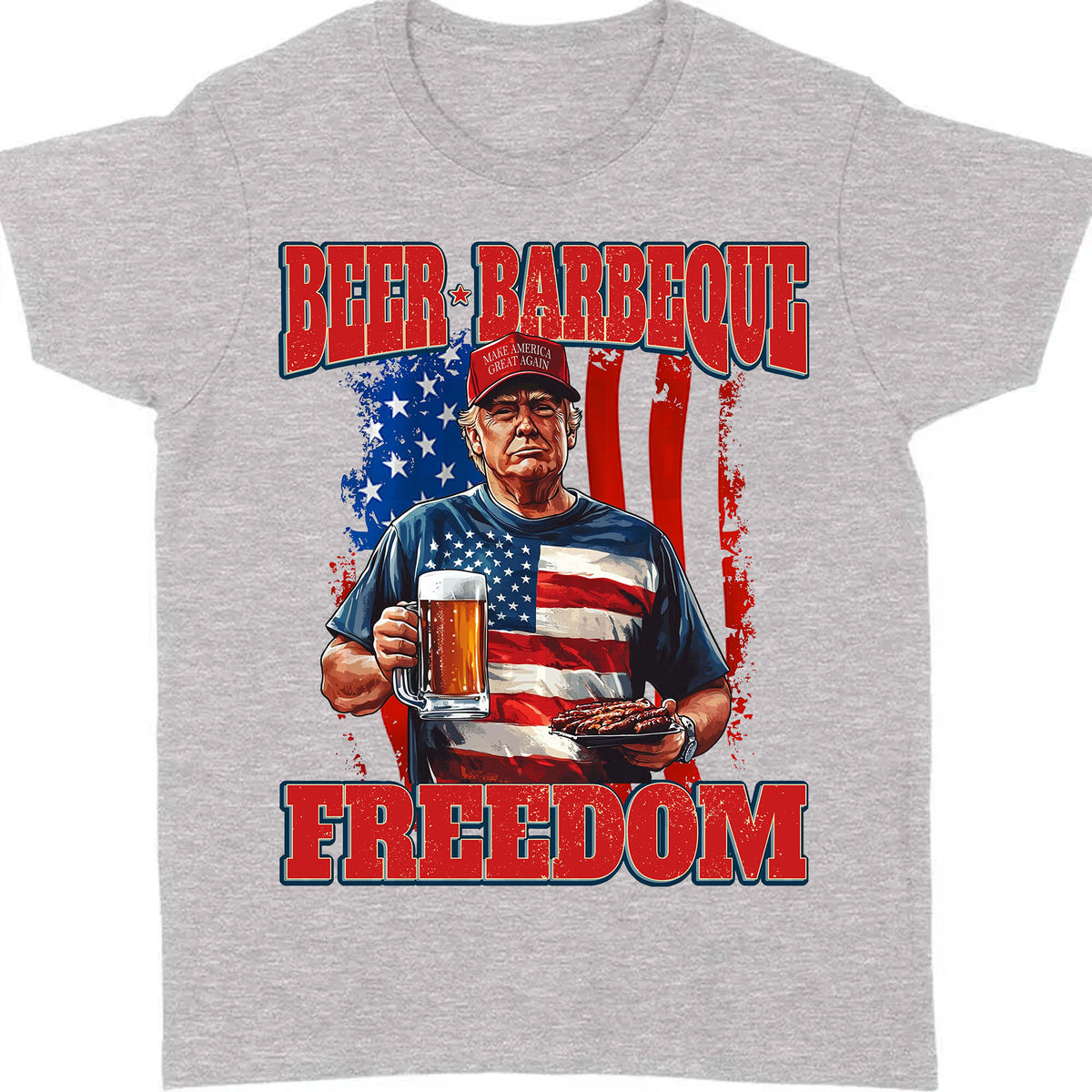 Beer BBQ Freedom Shirt | President Trump T-Shirt | Patriotic Flag Shirt | Independence Day Tee 682425 - GOP