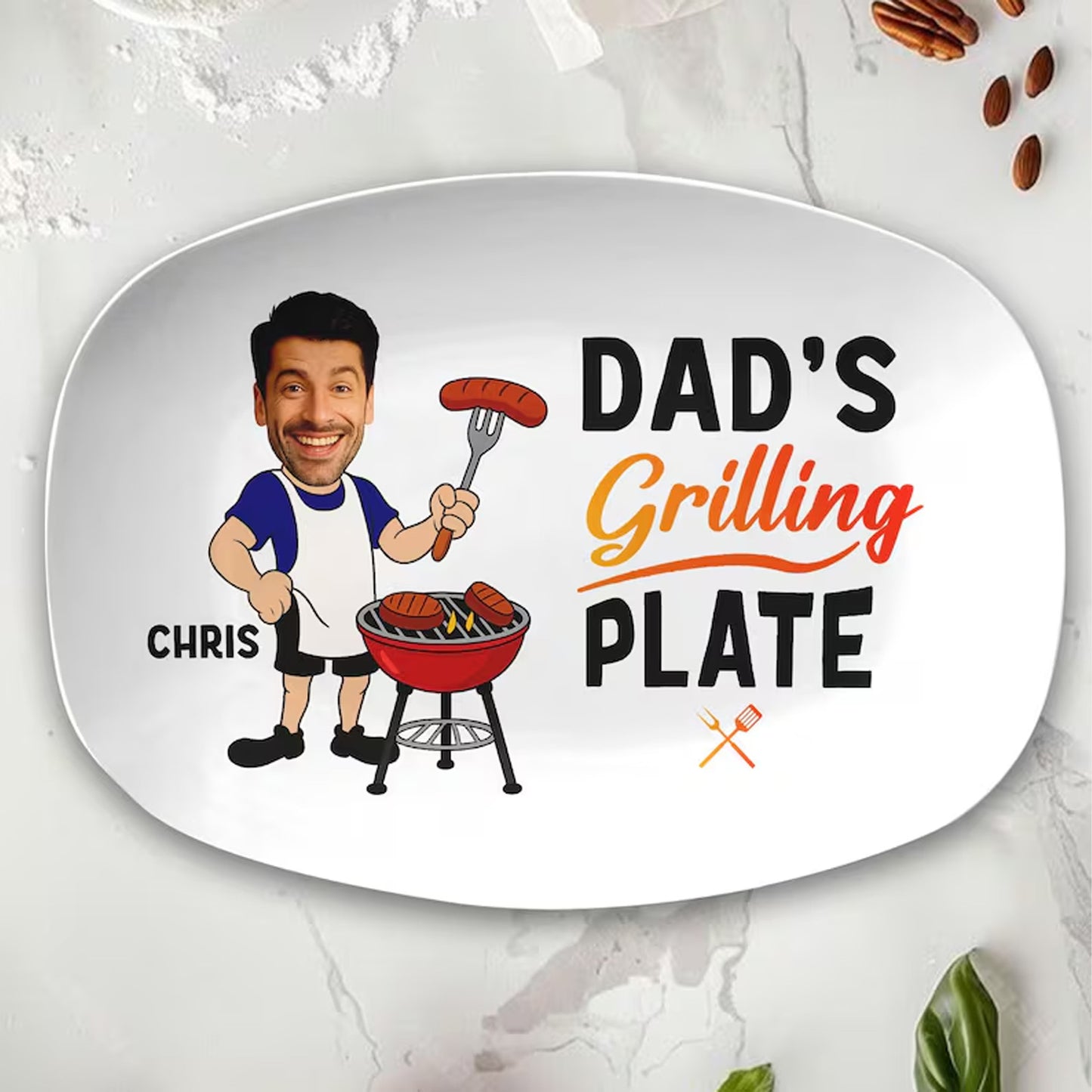 Custom Photo Papa’s Grilling Plate, Personalized Grandpa Serving Tray, Father’s Day Gift For Dad 685117