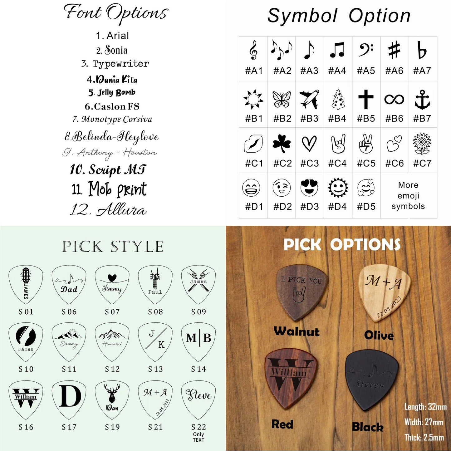 Personalized Metal Guitar Capo with Wood Grain, Engraved Guitar Pick, Fathers days Gift for Guitarists 683897