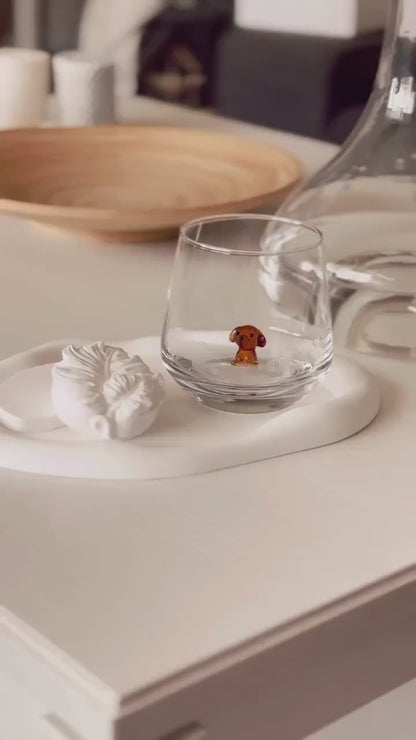 Dog Figurine Glass Cup | Tiny Dog Wine Glasses | Stemless Wine Glass | Dog Lover Gift | 3D Dog Cup 683939