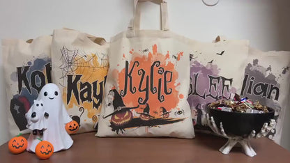 Personalized Halloween Tote Bag, Custom Trick or Treat Canvas Tote, Spooky Pumpkin Ghost Witch Gift Bag 685671 WFD