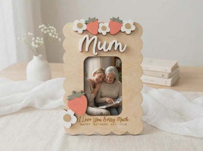 Personalized Wooden Photo Magnet, Custom Mom Fridge Magnet, Strawberry Gift for Grandma, Mother’s Day Gift 684678