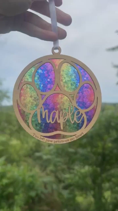 Personalized Rainbow Bridge Pet Suncatcher, Custom Name Dog Cat Memorial Paw Suncatcher Gift 685456 WFD