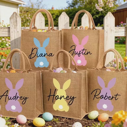 Personalized Easter Tote Bag | Jute Easter Bag | Kids Egg Hunt Bag | Custom Name Easter Basket 684392
