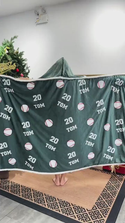 Personalized Sports Hooded Blanket, Custom Name & Number Baseball Soccer Football Kids Gift 686374 WFD
