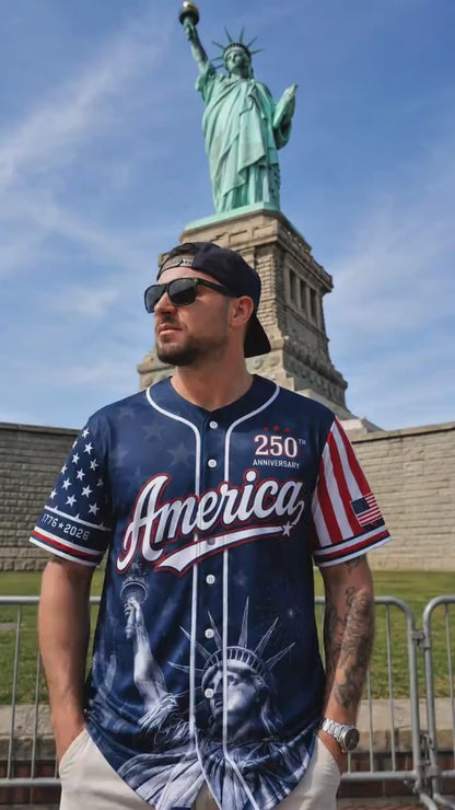 USA 250 Years Anniversary Baseball Jersey, America 1776-2026 Patriotic Shirt, Statue of Liberty 4th of July Shirt 685248 WFD