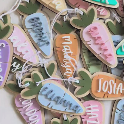 Personalized Carrot Easter Basket Tag, Custom Bunny Gift Tag, Kids Easter Name Tag 684442