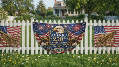 250 Years of Freedom Semicircle Fence Flag, 1776-2026 Patriotic Eagle Independence Day Banner 685280 WFD