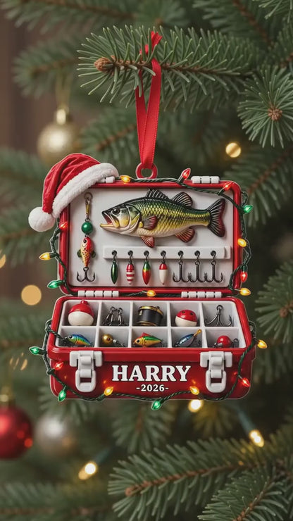 Personalized Fishing Tackle Box 3D Relief White Acrylic Ornament, Custom Name Fisherman Christmas Gift 686598 WFD