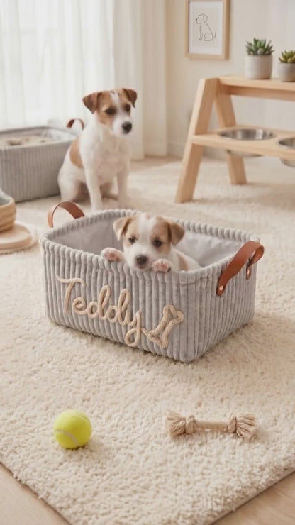 Personalized Dog Toy Basket, Custom Pet Storage Bin, Corduroy Dog Toy Organizer, Gift for New Dog Owners 685550 WFD