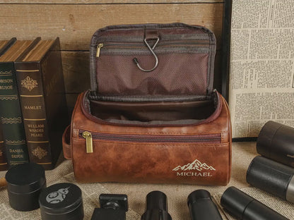 Personalized Leather Toiletry Bag, Laser Engraved Dopp Kit, Groomsmen Travel Bag Gift for Him 686534 WFD