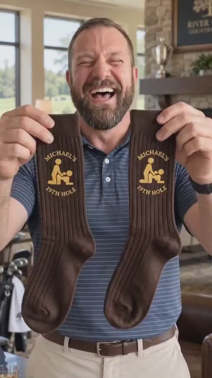 Personalized 19th Hole Funny Golf Embroidered Socks, Adult Humor Golf Socks for Husband Boyfriend 686594 WFD
