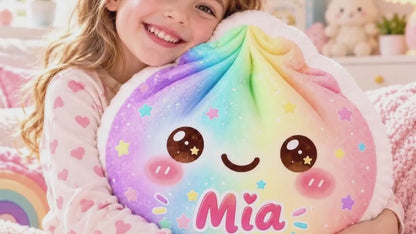 Personalized Glitter Dumpling Pillow, Custom Name Rainbow Cushion, Kids Room Decor, Christmas Gift 686907 WFD