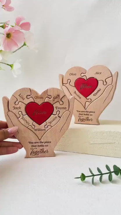 Personalized Mothers Day Wooden Puzzle Sign, Custom Family Names Gift for Mom, Engraved Puzzle Keepsake 684841