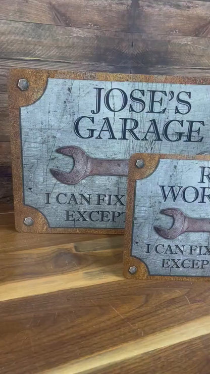 Custom Garage Sign, Personalized Workshop Sign, Can't Fix Stupid, Rust and Steel Design, Gift For Him 683959