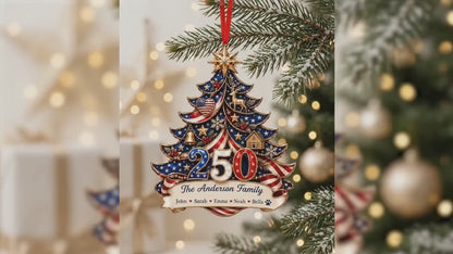 Personalized USA 250th Anniversary Acrylic Ornament, Custom Family Name Patriotic Christmas Decor 685886