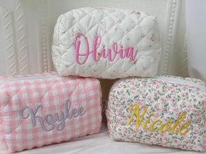 Personalized Embroidered Makeup Bag | Custom Floral Cosmetic Bag | Travel Makeup Pouch 683744