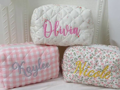 Personalized Embroidered Makeup Bag | Custom Floral Cosmetic Bag | Travel Makeup Pouch 683744