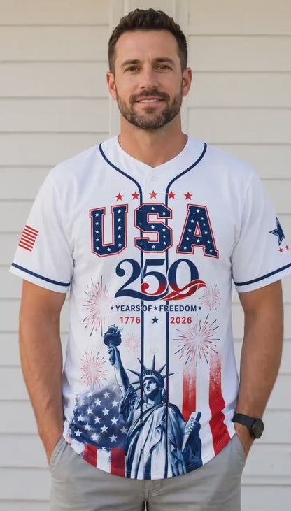 Personalized USA 250 Years Anniversary Baseball Jersey, Custom Name Patriotic 1776-2026 Shirt 685207 WFD