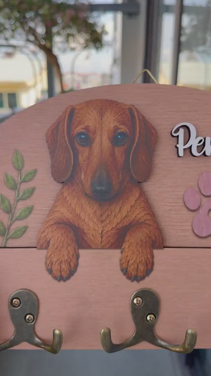 Personalized Pet Wooden Key Holder, Custom Dog Cat Name Sign, Pet Leash Hook Wall Rack, Dog Lover Gift 686034 WFD