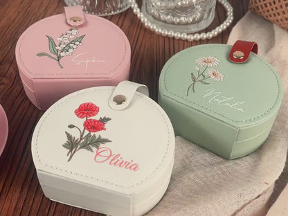 Personalized Jewelry Box for Bridesmaids | Custom Name Travel Jewelry Box, Birth Month Flower Jewelry Case 684742