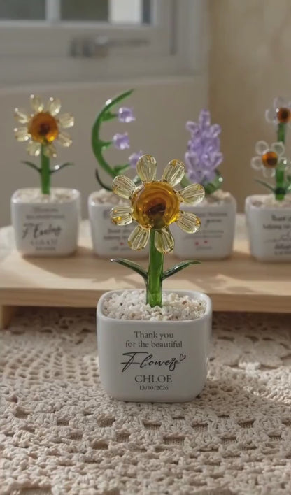 Personalized Glass Flower Pot, Mini Hand Blown Glass Flower Ornament, Teacher Appreciation Gift, Desk Decor 685530 WFD