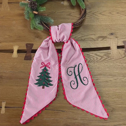 Personalized Christmas Wreath Sash, Embroidered Monogram Tree Bow, Custom Front Door Decor 686154 WFD