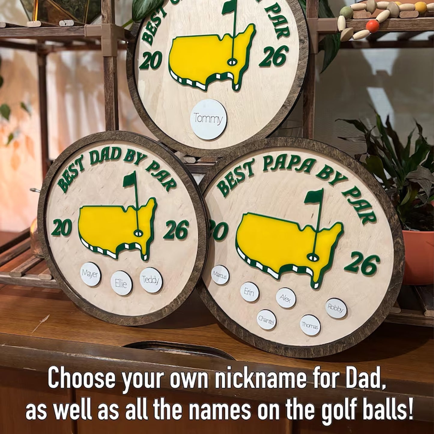 Personalized Best Dad By Par 2 Layers Wooden Plaque, Custom Golf Ball Wooden Plaque, Father’s Day Gift 684992