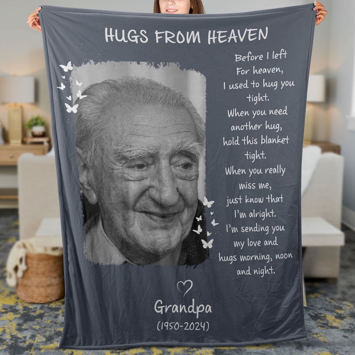 Before I Left For Heaven I Used To Hug You Tight, Personalized Memorial Blanket, Memorial Custom Photo Blanket, Remembrance Gift- 681962