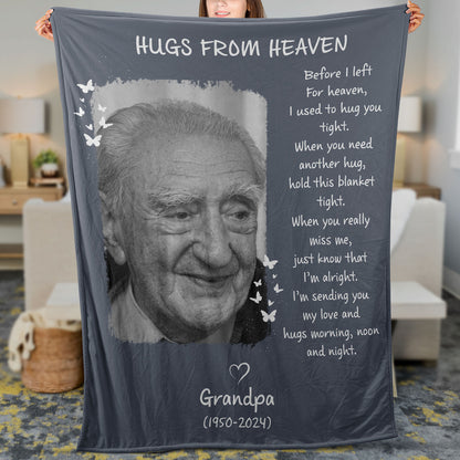 Before I Left For Heaven I Used To Hug You Tight, Personalized Memorial Blanket, Memorial Custom Photo Blanket, Remembrance Gift- 681962