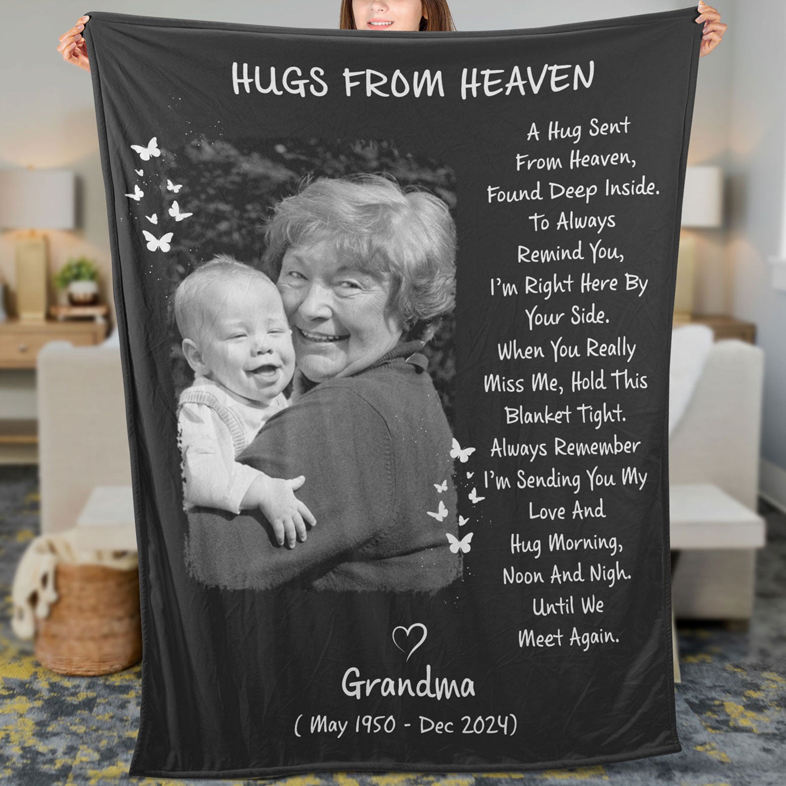 A Hug Sent From Heaven, Personalized Memorial Blanket, Memorial Custom Photo Blanket, Remembrance Gift- 681951