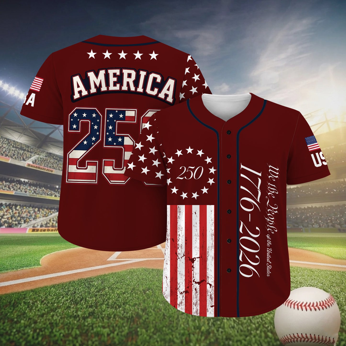 250 Years We The People Baseball Jersey, USA 1776-2026 Patriotic Anniversary Shirt 685172