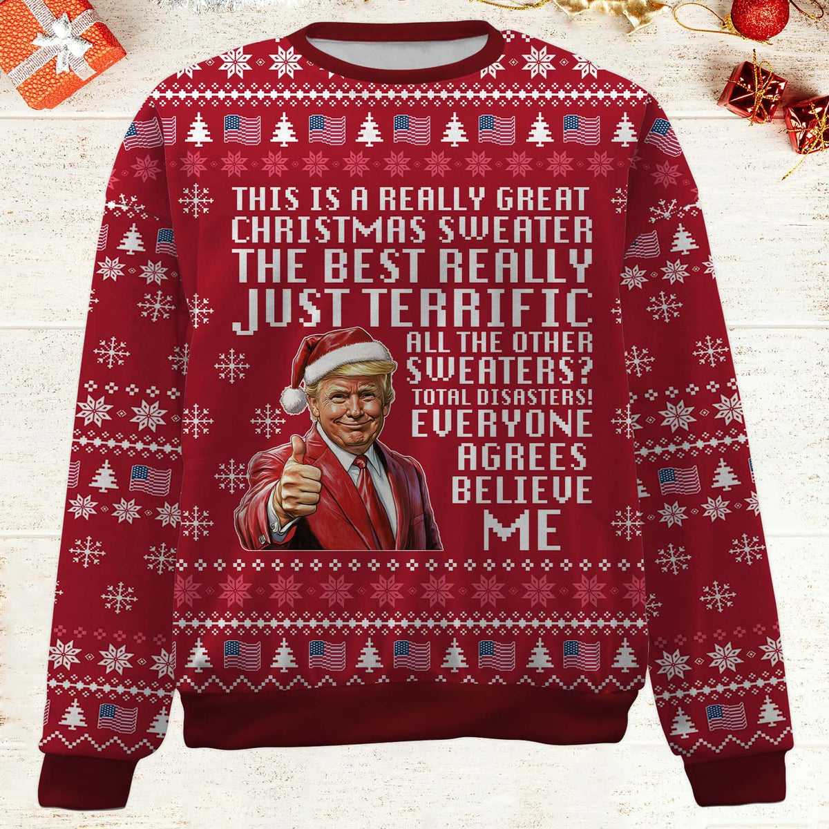 Really Great Christmas Sweater Trump Ugly Sweater | Funny Trump All-Over-Printed Sweatshirt | Christmas Gift For Trump Supporters 683558 – GOP