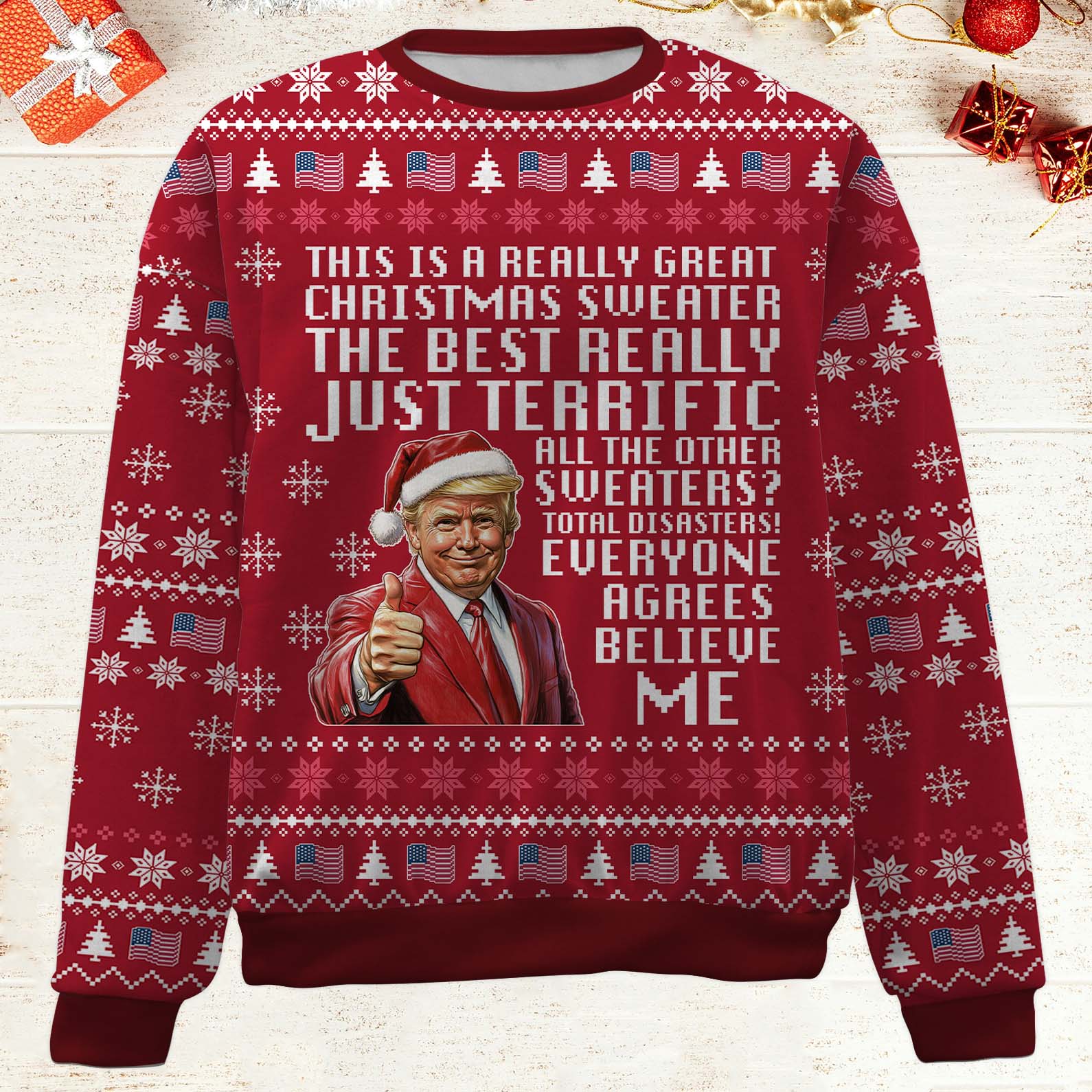 Really Great Christmas Sweater Trump Ugly Sweater | Funny Trump All-Over-Printed Sweatshirt | Christmas Gift For Trump Supporters 683558 – GOP