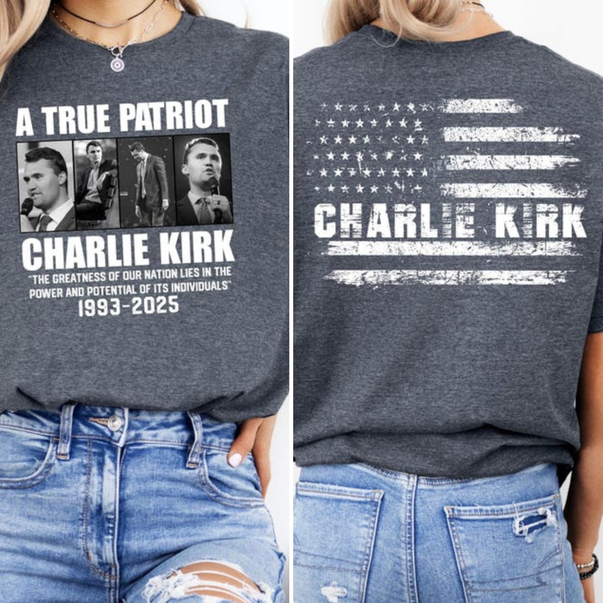 Charlie Kirk Memorial Shirt |  Republican Dark Shirt | A True Patriot Tribute Tee | Human Rights & Free Speech | Charlie Kirk Front & Back Shirt 683000