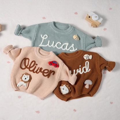 Custom Name Baby Sweater, Personalized Embroidered Toddler Knit Jumper, Baby Shower Gift 686835 WFD