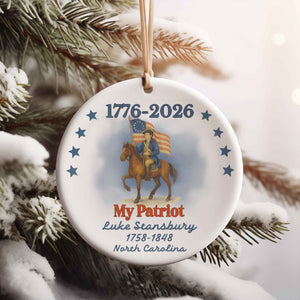 250 Years of America 1776–2026 Ceramic Ornament, Personalized Patriot Descendant Gift, Daughters Sons of the American Revolution Ornament 683120