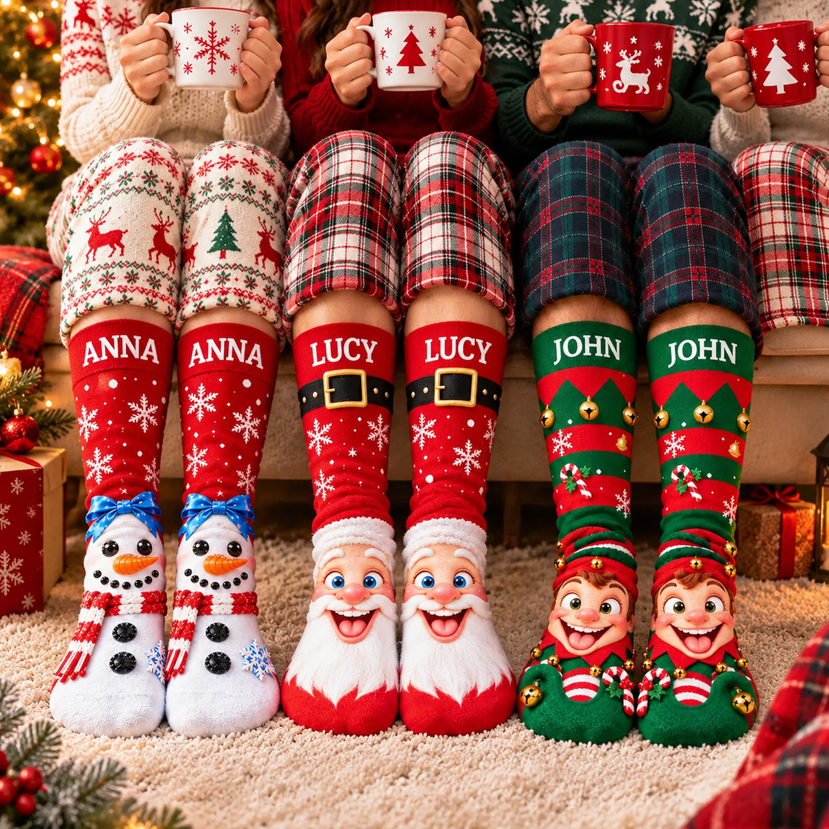 Funny Custom Christmas Socks with Name, Personalized Holiday Socks, Santa & Elf Stocking Stuffer Gifts 686923 WFD