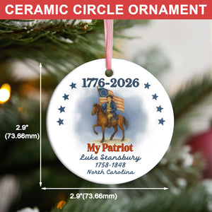 250 Years of America 1776–2026 Ceramic Ornament, Personalized Patriot Descendant Gift, Daughters Sons of the American Revolution Ornament 683120
